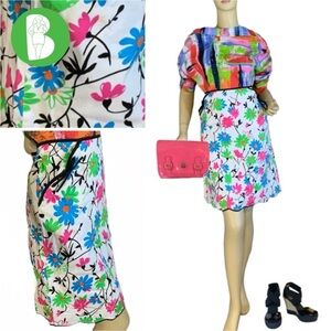 CITY SILK BRIGHT MULTI-COLOR FLORAL PRINT A-LINE SKIRT (10)